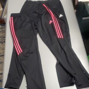 2 Adidas Kids Black Joggers with Pink And Black Stripes Made With Climacool Tech
